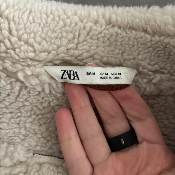 Zara Brown Teddy Lined Faux-Suede Jacket with Cream Sherpa Collar - Picture 3 of 3